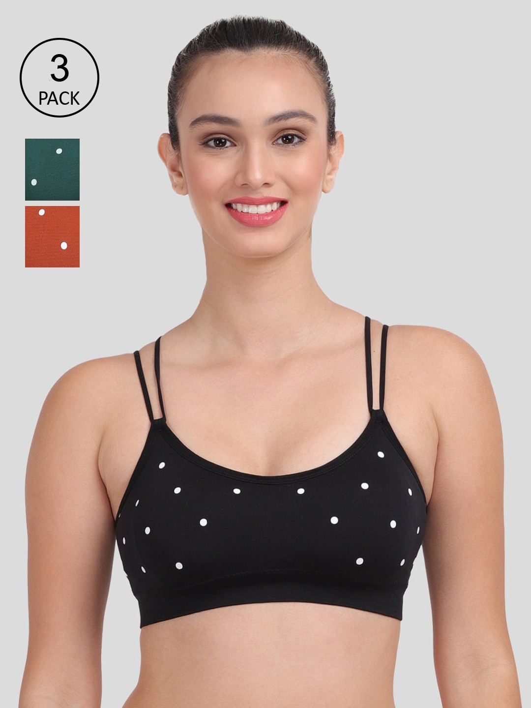 

Amour Secret Women Pack Of 3 Lightly Padded & Non-Wired Seamless Bra-S414B_Blk_Grn_Rst, Green