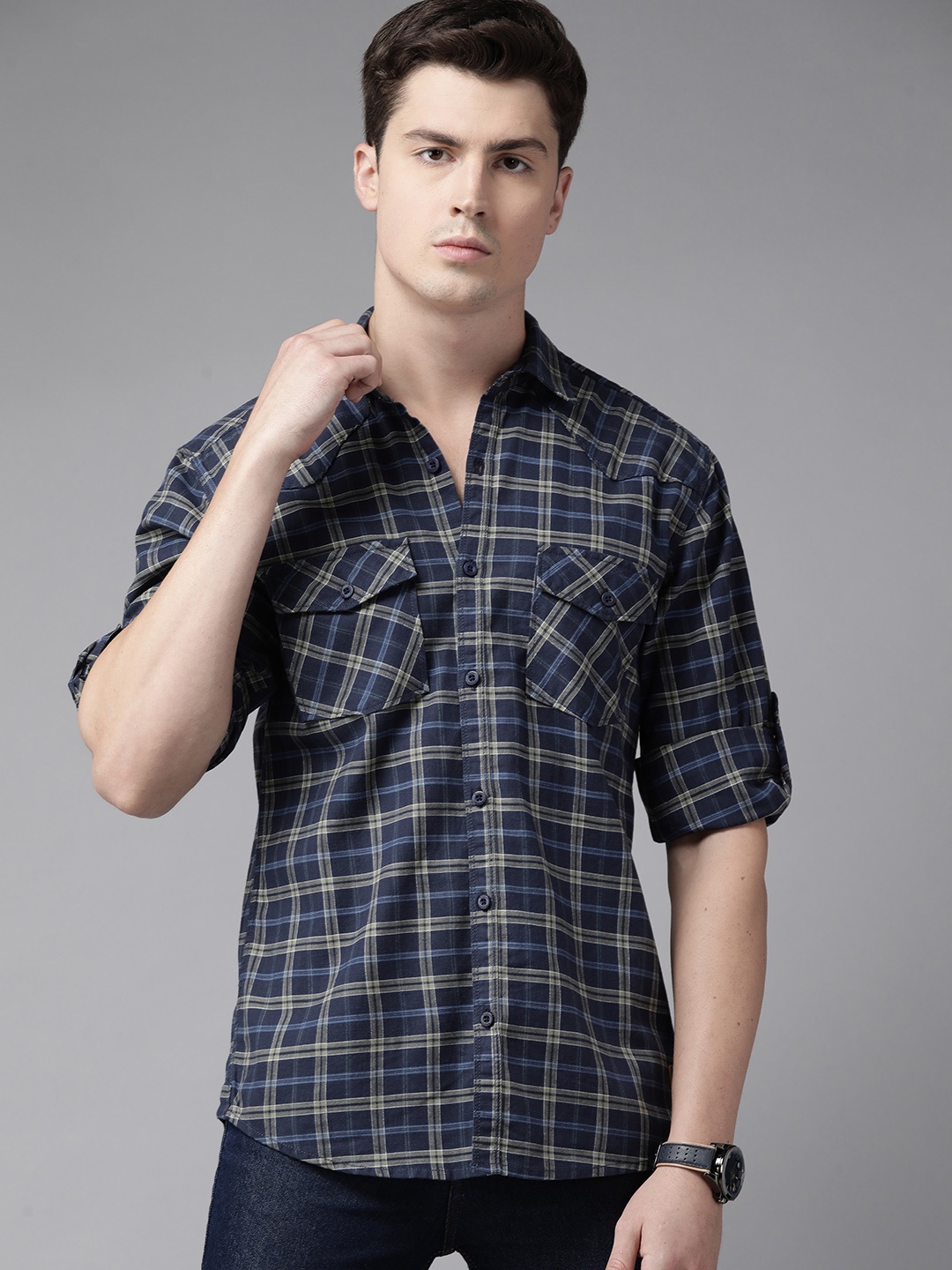 

Roadster Men Blue Comfort Tartan Checks Checked Casual Shirt