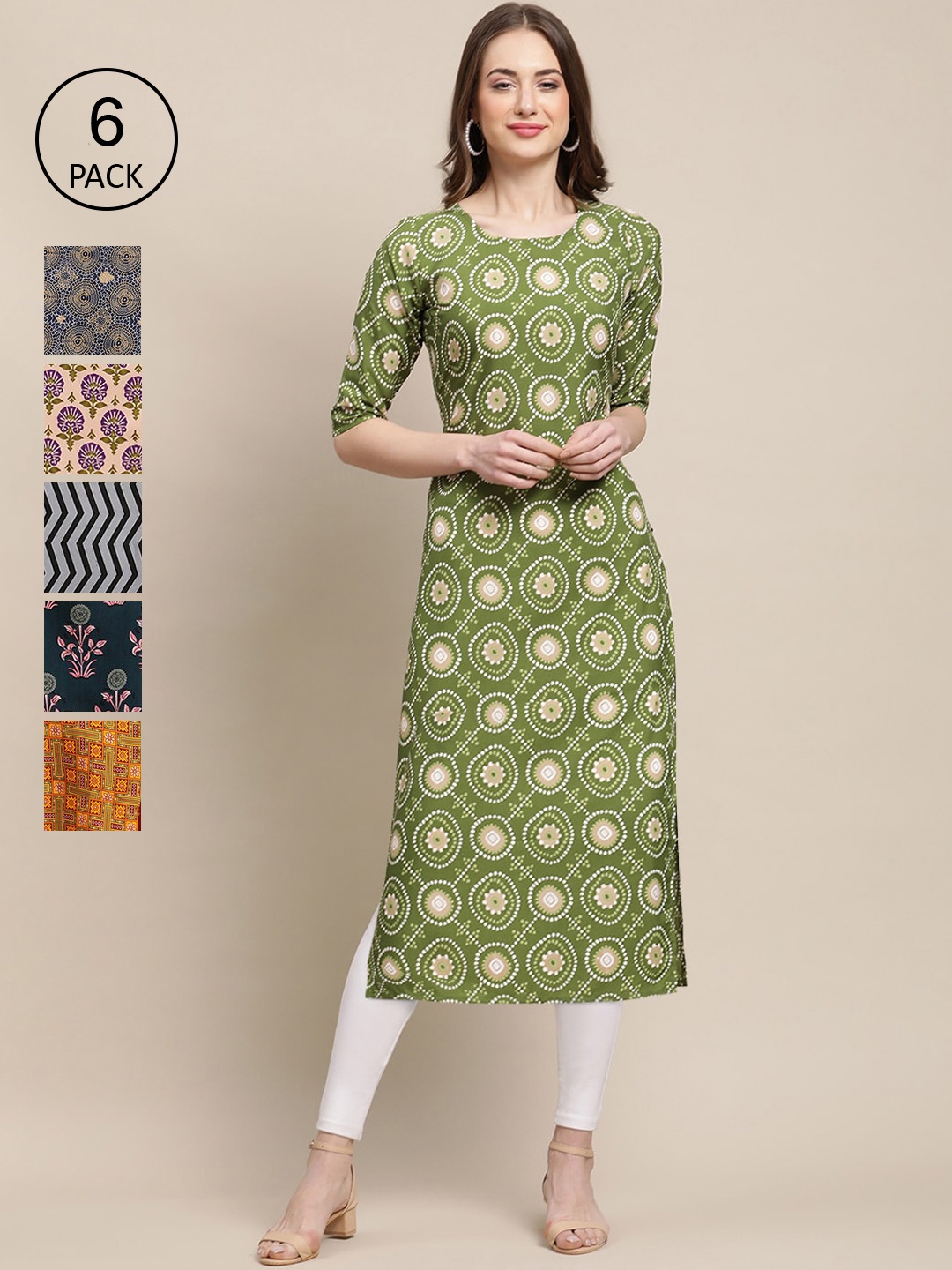 

7Threads Women Green & Grey Ethnic Motifs Printed Crepe Kurta