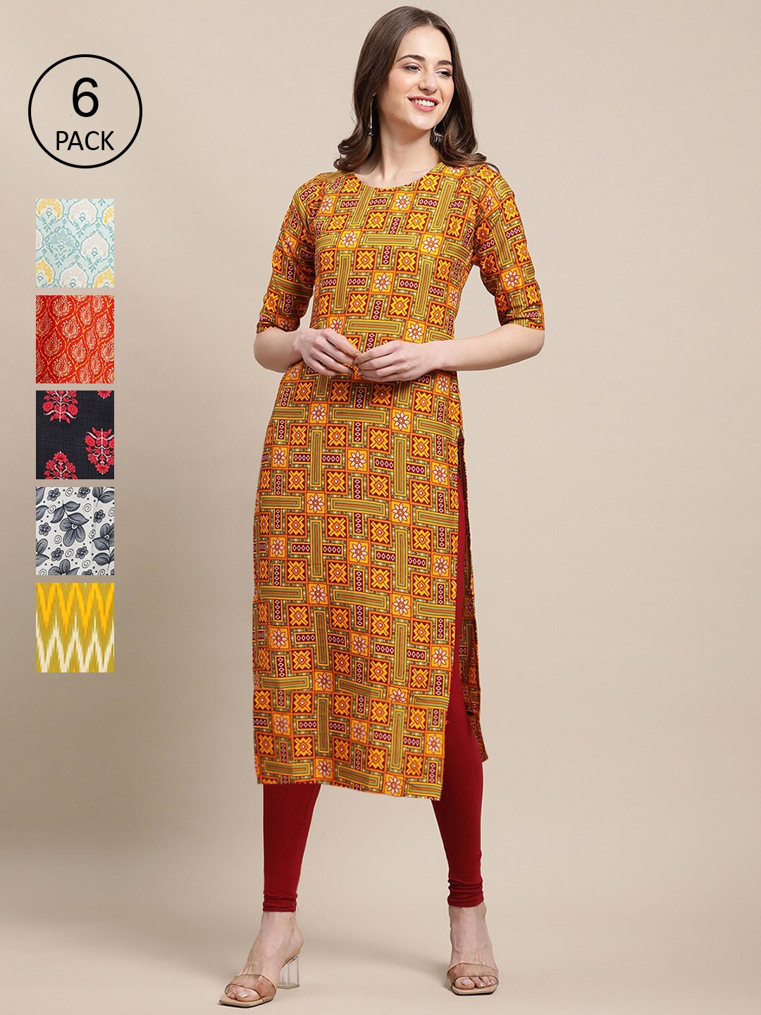 

7Threads 6 Women Multicoloured Geometric Printed Crepe Kurta, Multi