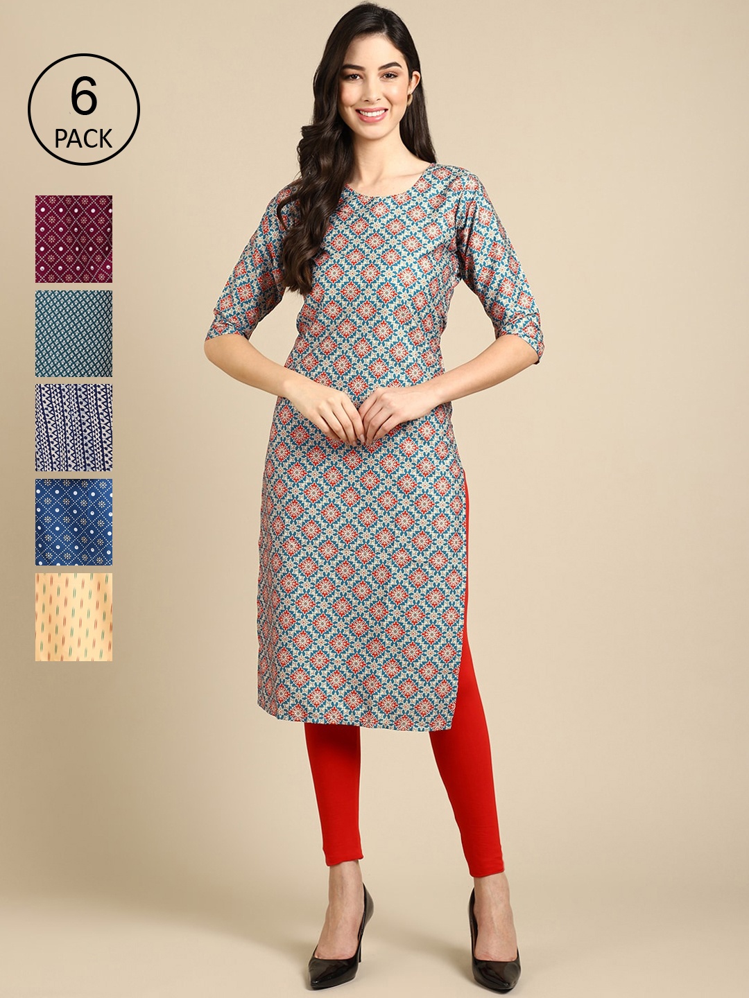 

7Threads Women Pack Of 6 Summer Sheers Crepe Kurta, Grey