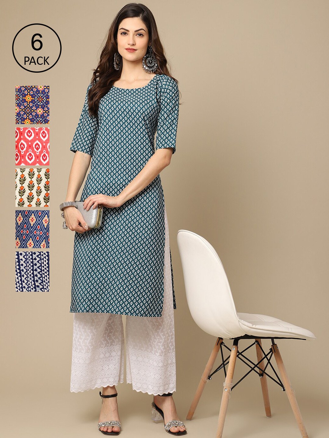 

7Threads Women Blue & Navy Blue Geometric Printed Crepe Kurta