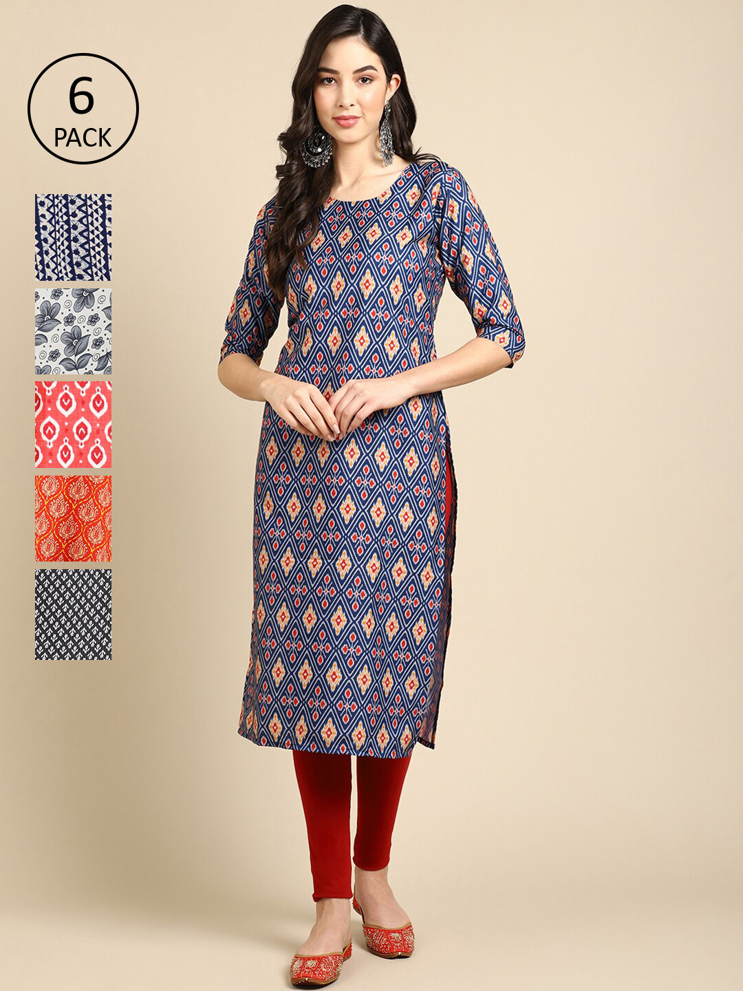 

7Threads Women's Crepe Multi Color Digital Printed Straight Kurta [PACK OF 6]