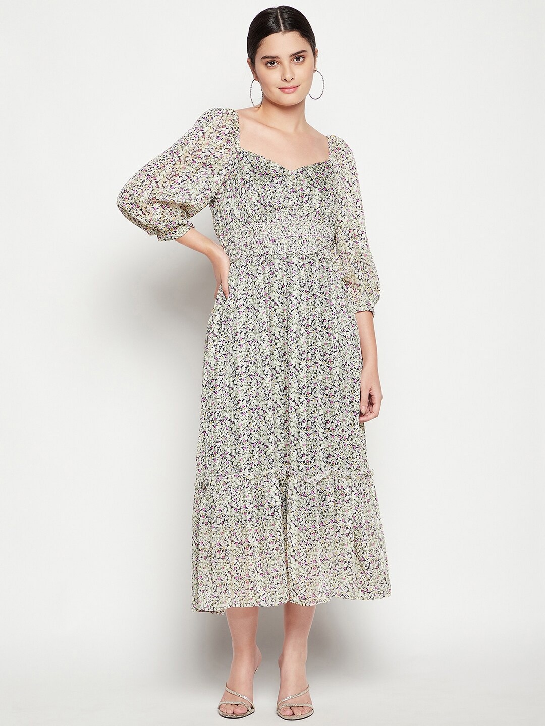

Madame Women Beige & Black Floral Polyester Midi Dress