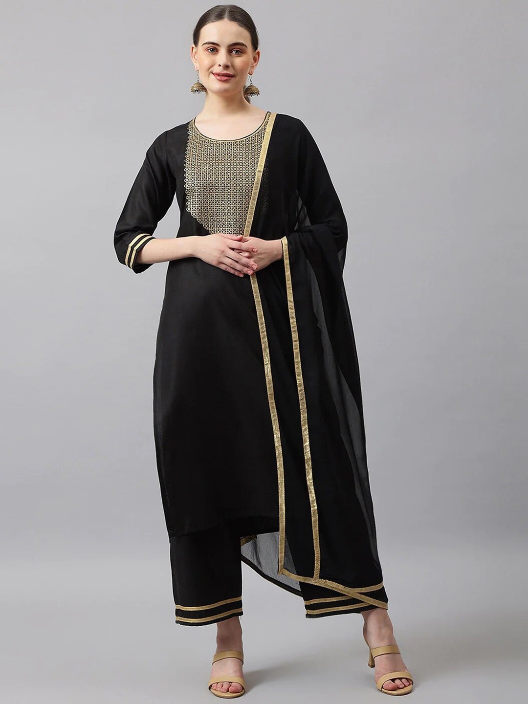 

MORLY Women Black Kurta with Palazzos & With Dupatta