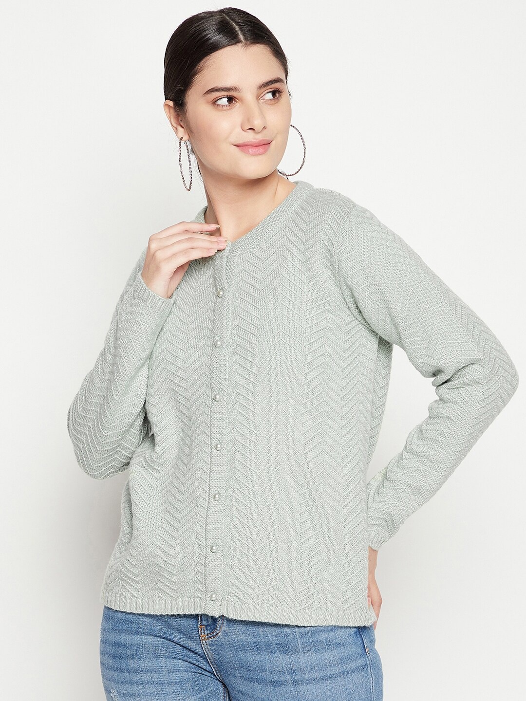 

Madame Women Green Cable Knit Cardigan