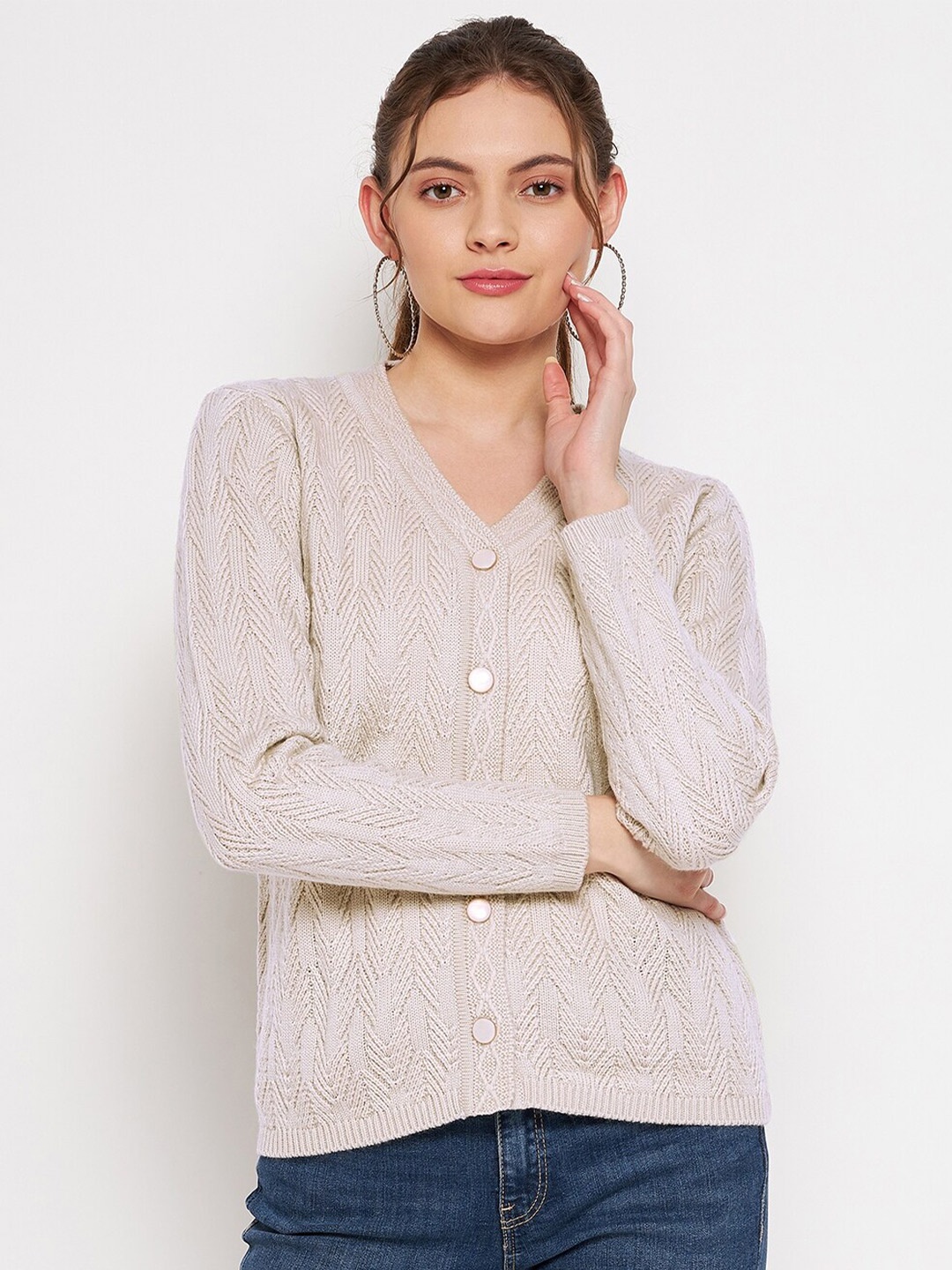 

Madame Women Beige Cashmere Cardigan