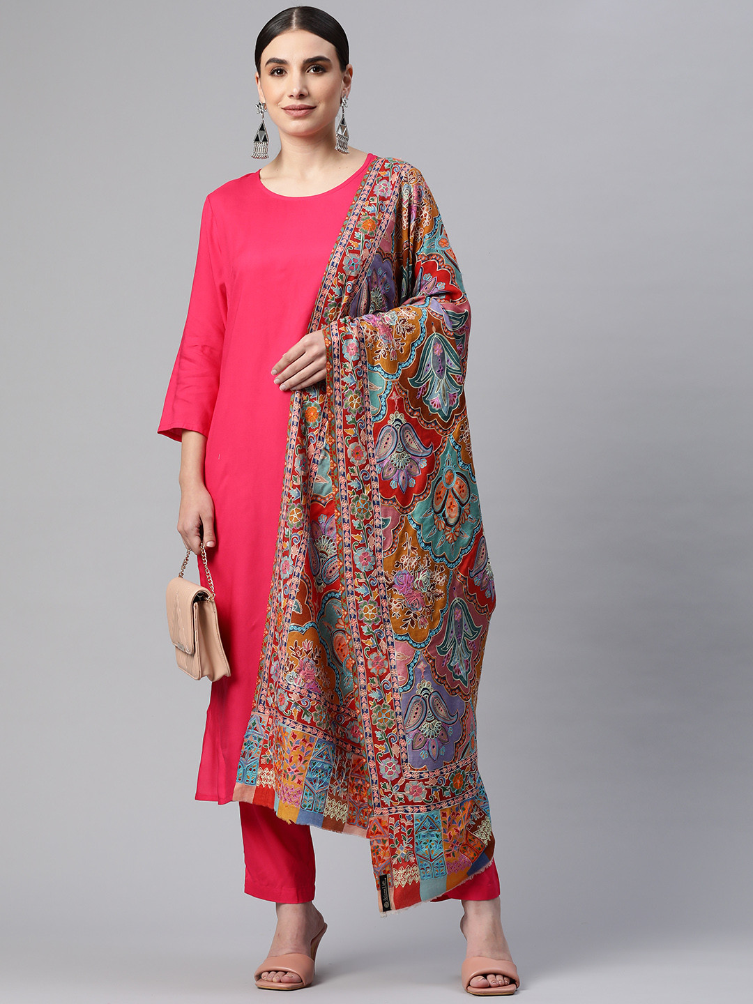 

WEAVERS VILLA Women Multicoloured Ethnic Motif Embroidered Woollen Shawl, Multi