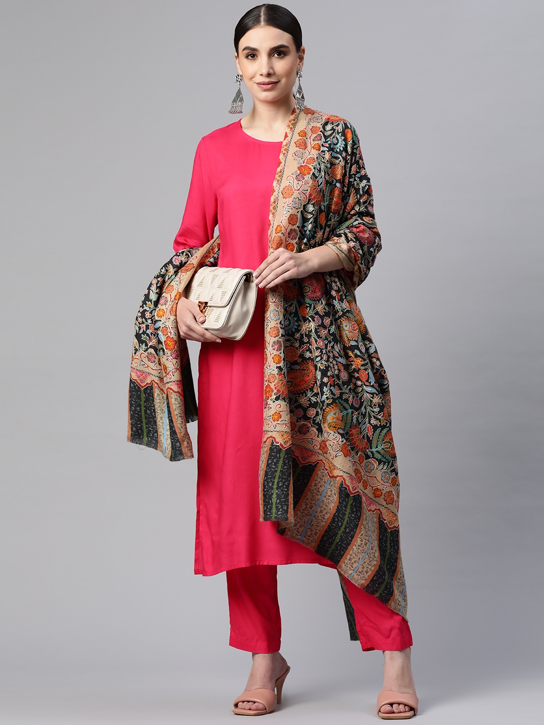 

WEAVERS VILLA Women Multicoloured Ethnic Motif Embroidered Woollen Shawl, Multi