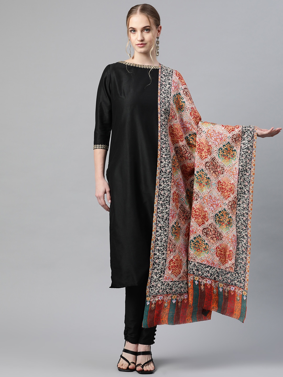 

WEAVERS VILLA Women Multicoloured Ethnic Motifs Embroidered Shawl, Multi