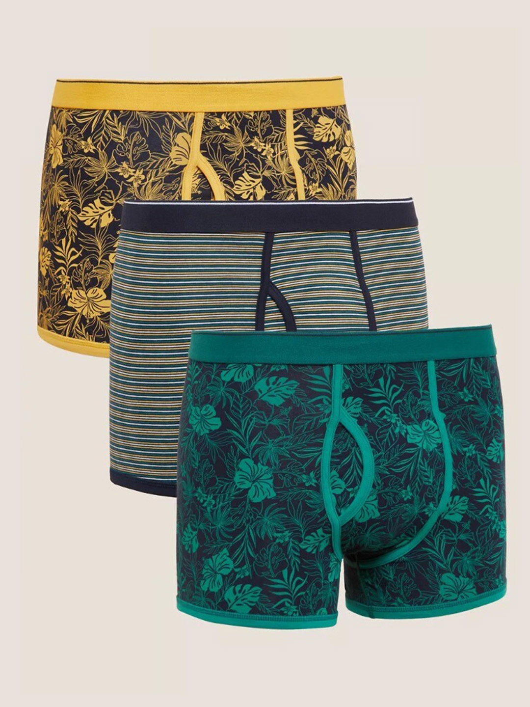 

Marks & Spencer Men Pack of 3 Printed Trunks T144733STEAL MIX, Teal