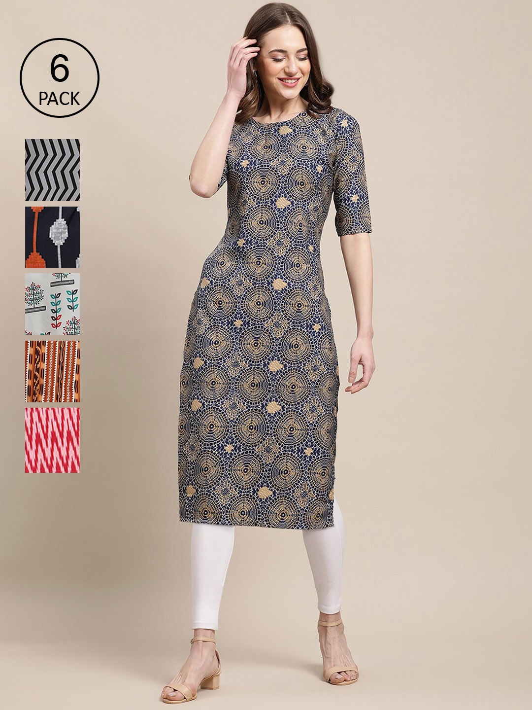 

7Threads 6 Women Multicoloured Geometric Printed Crepe Kurta, Multi