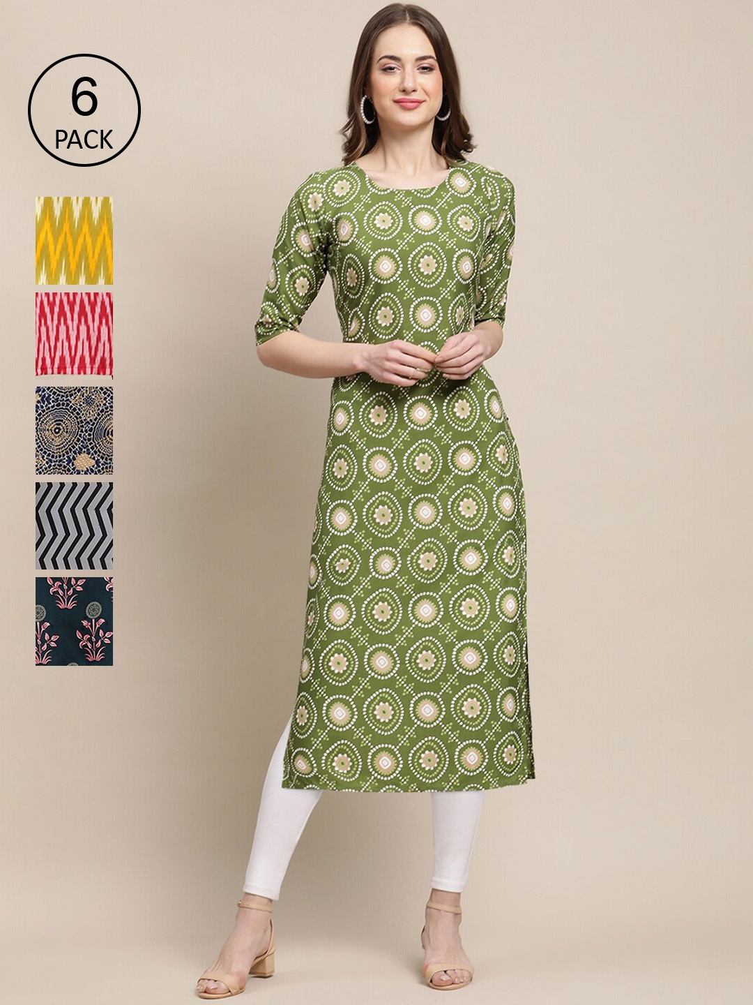 

7Threads 6 Women Multicoloured Geometric Printed Crepe Kurta, Multi