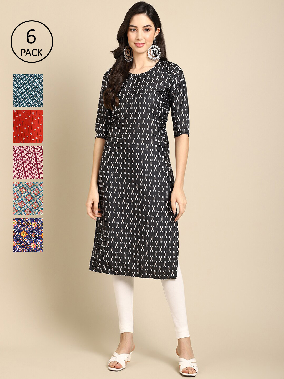 

7Threads 6 Women Multicoloured Geometric Printed Crepe Kurta, Multi