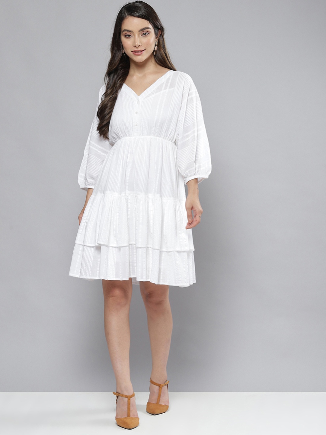 

Femella White Cotton Layered A-Line Mini Dress