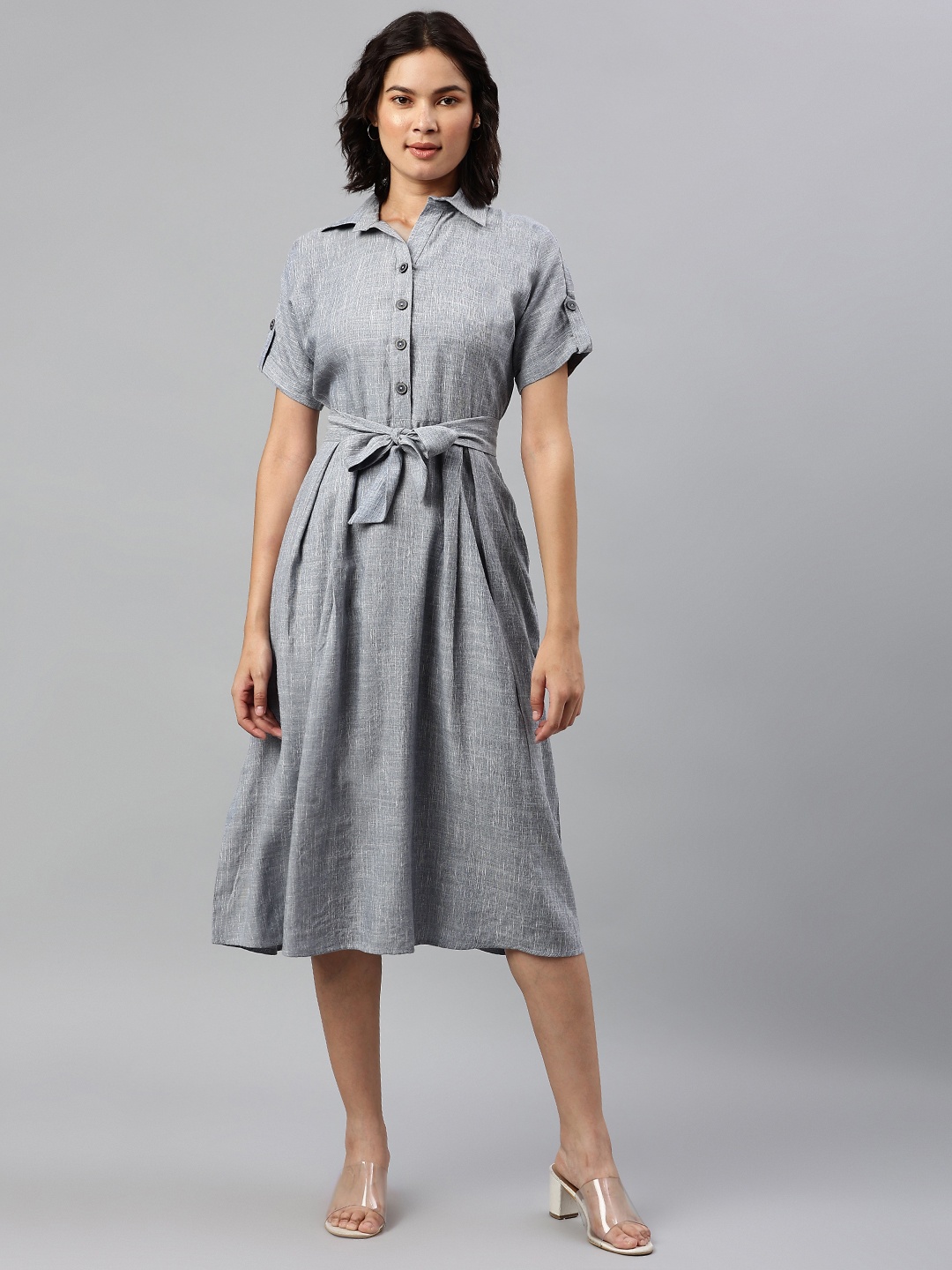 

Cottinfab Blue Shirt Midi Dress