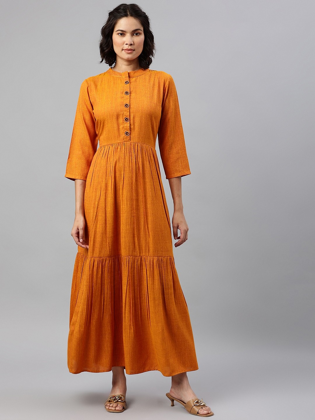

Cottinfab Orange Maxi Tiered Dress