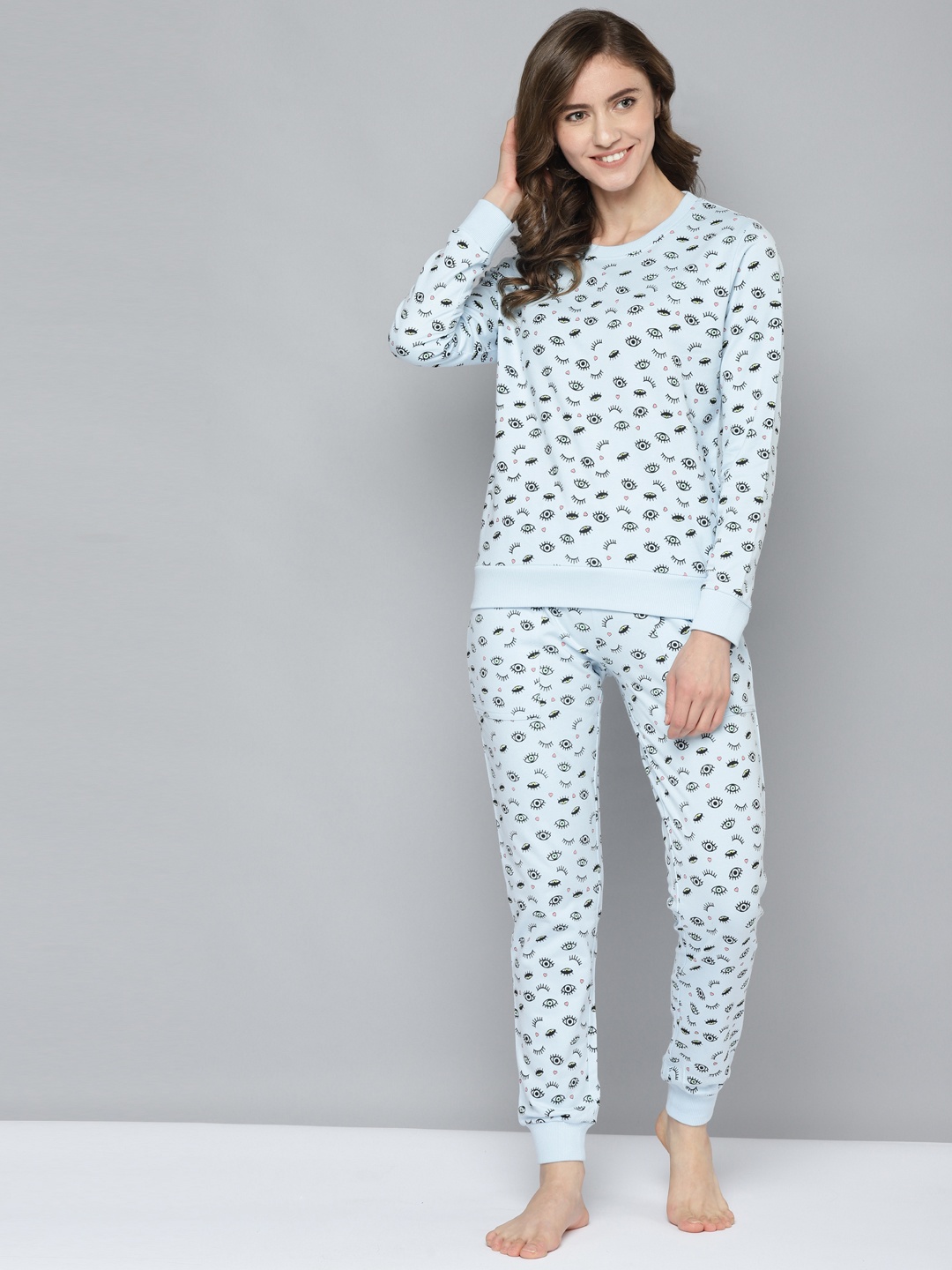 

VividArtsy Women Blue & Black Printed Night suit