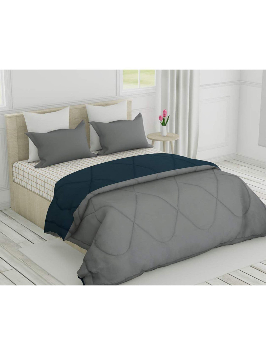 

haus & kinder Teal & Grey Microfiber AC Room 150 GSM Single Bed Reversible Comforter