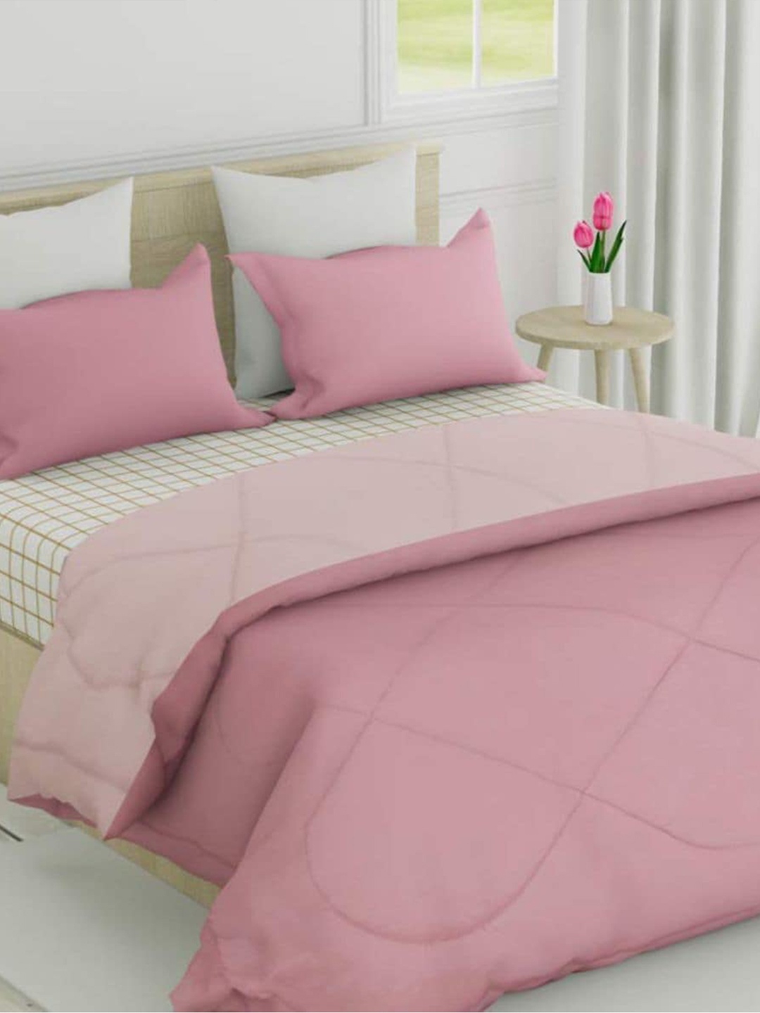 

haus & kinder Pink Microfiber AC Room 150 GSM Double Bed Reversible Comforter