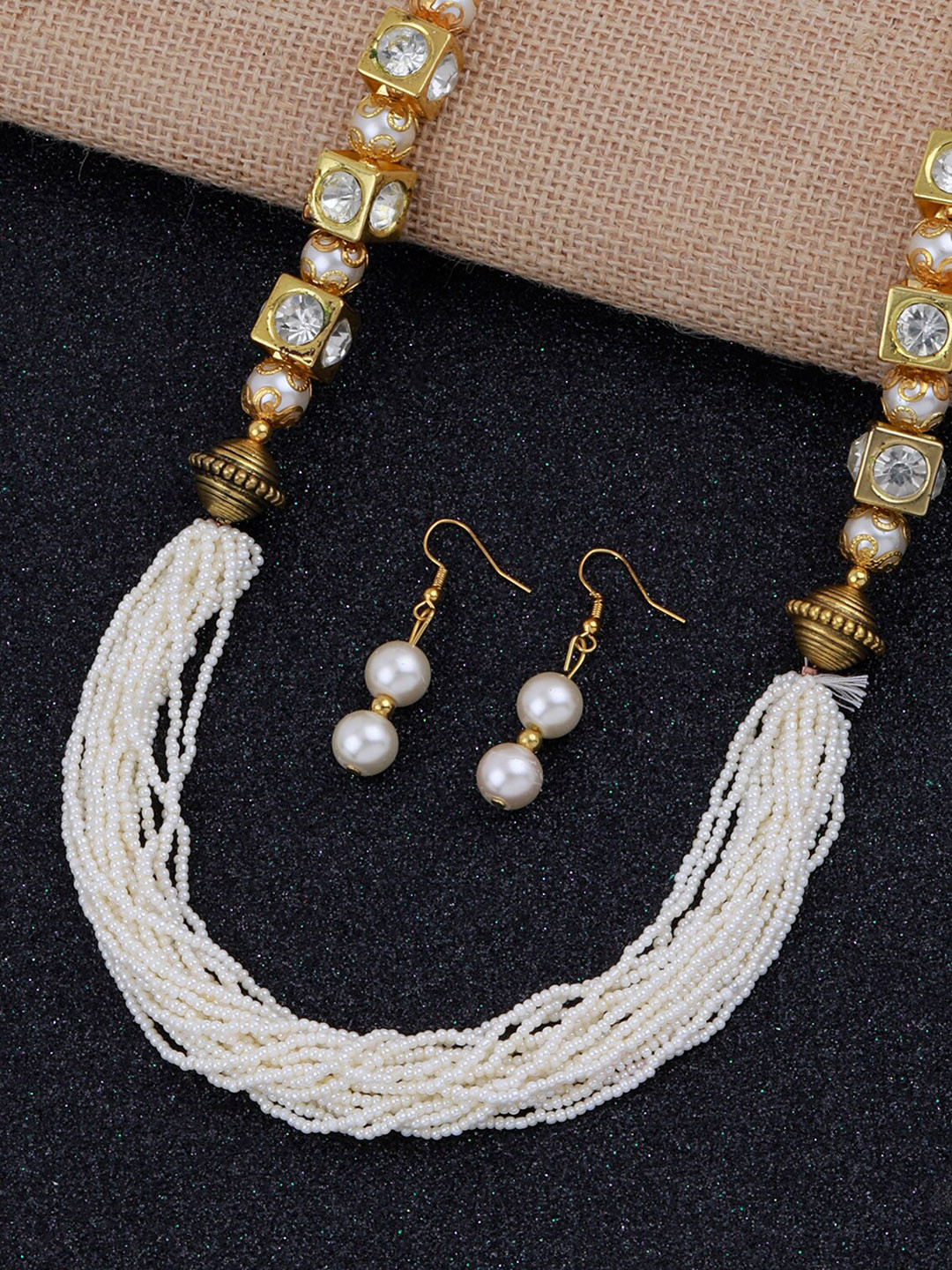 

Silver Shine Gold-Plated & White Beaded Jewellery Set