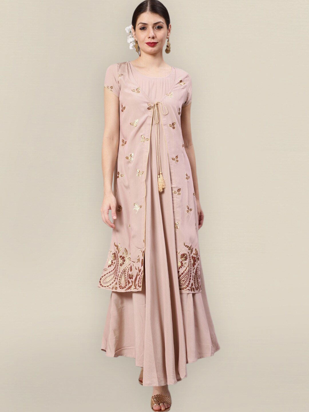 

Sangria Nude-Coloured Floral Ethnic Maxi Dress