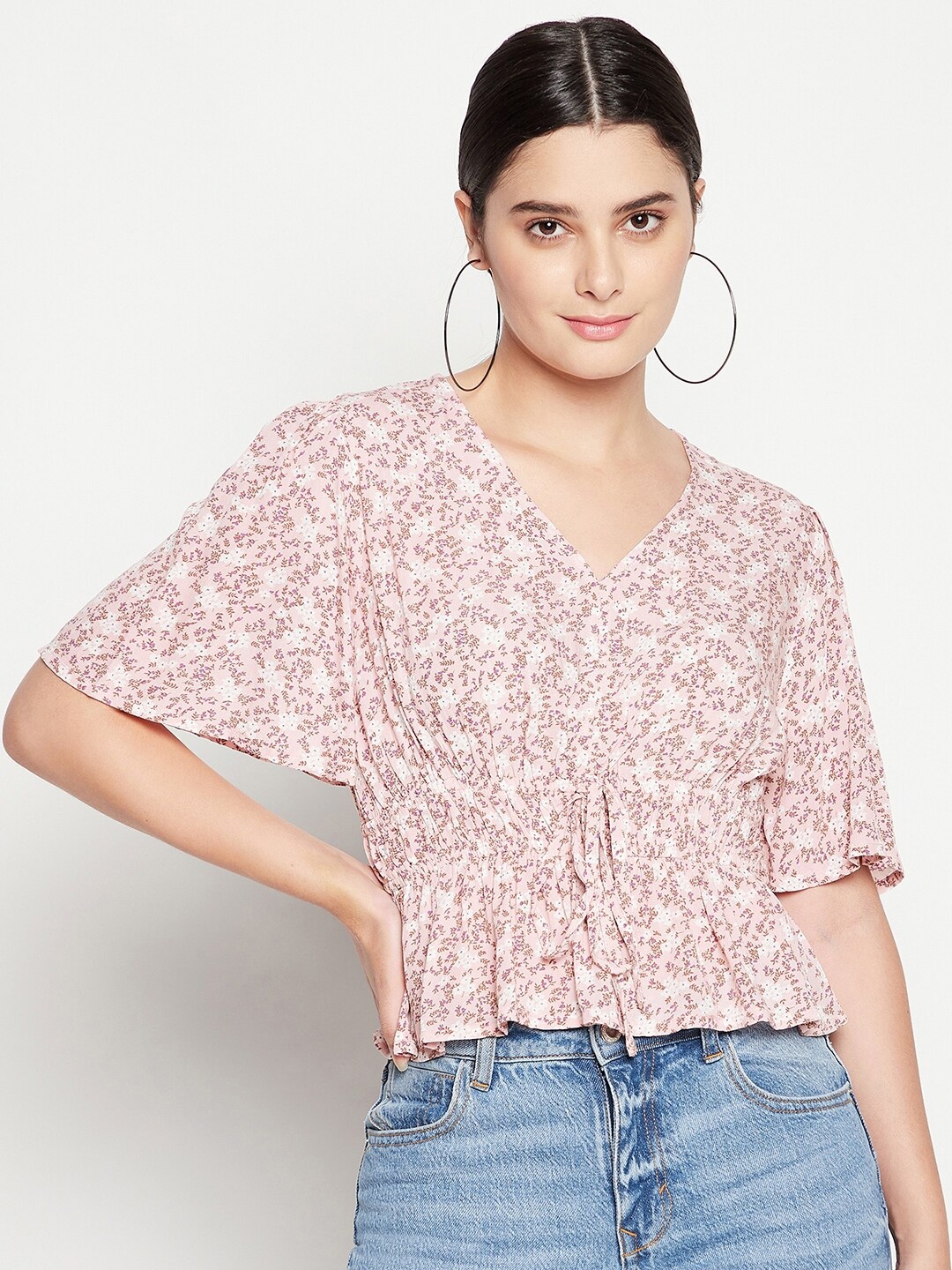 

Madame Pink Floral Print Cinched Waist Top