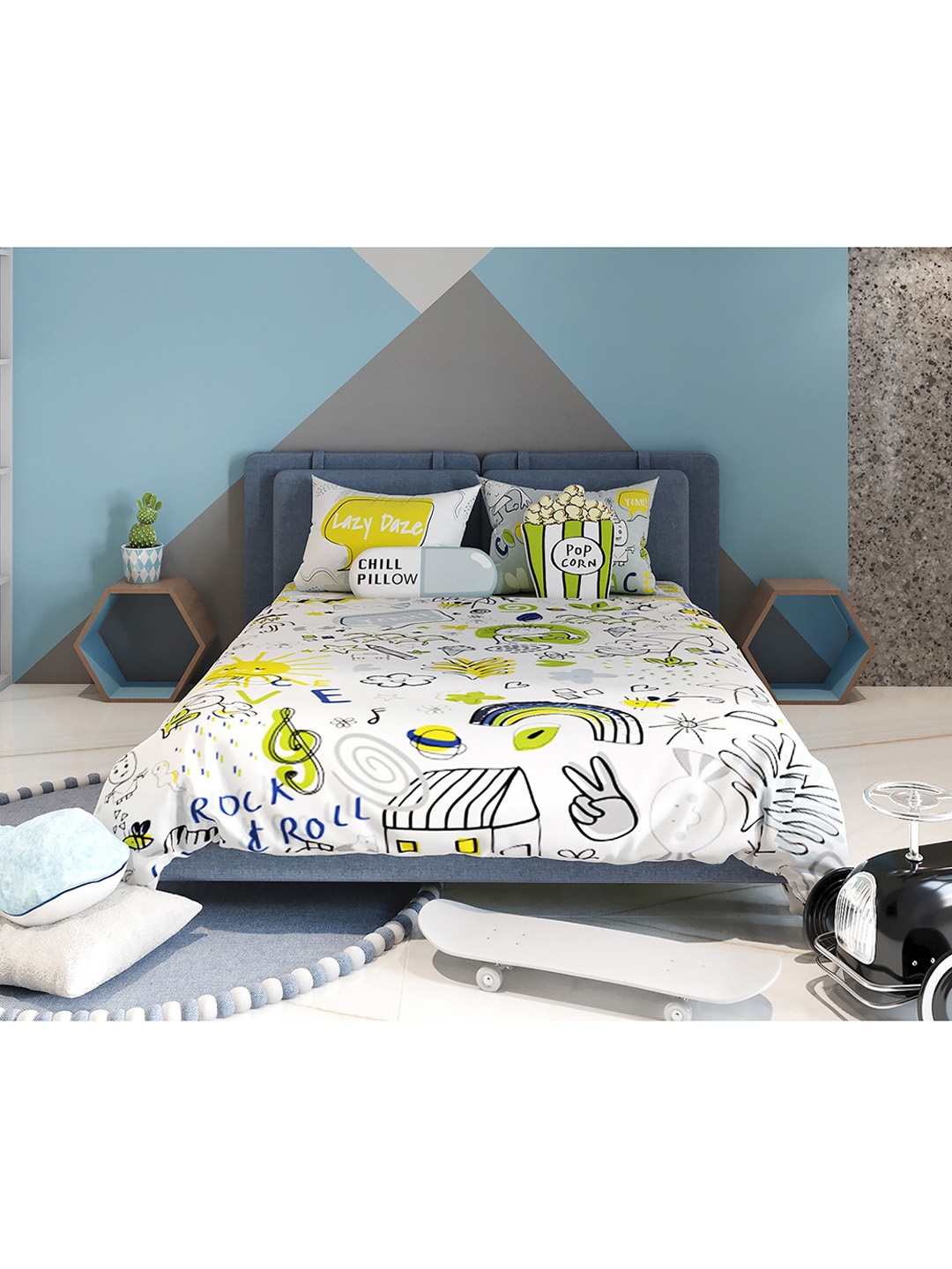 

Fancy Fluff Green & White Cartoon Characters AC Room 400 GSM Double Bed Comforter