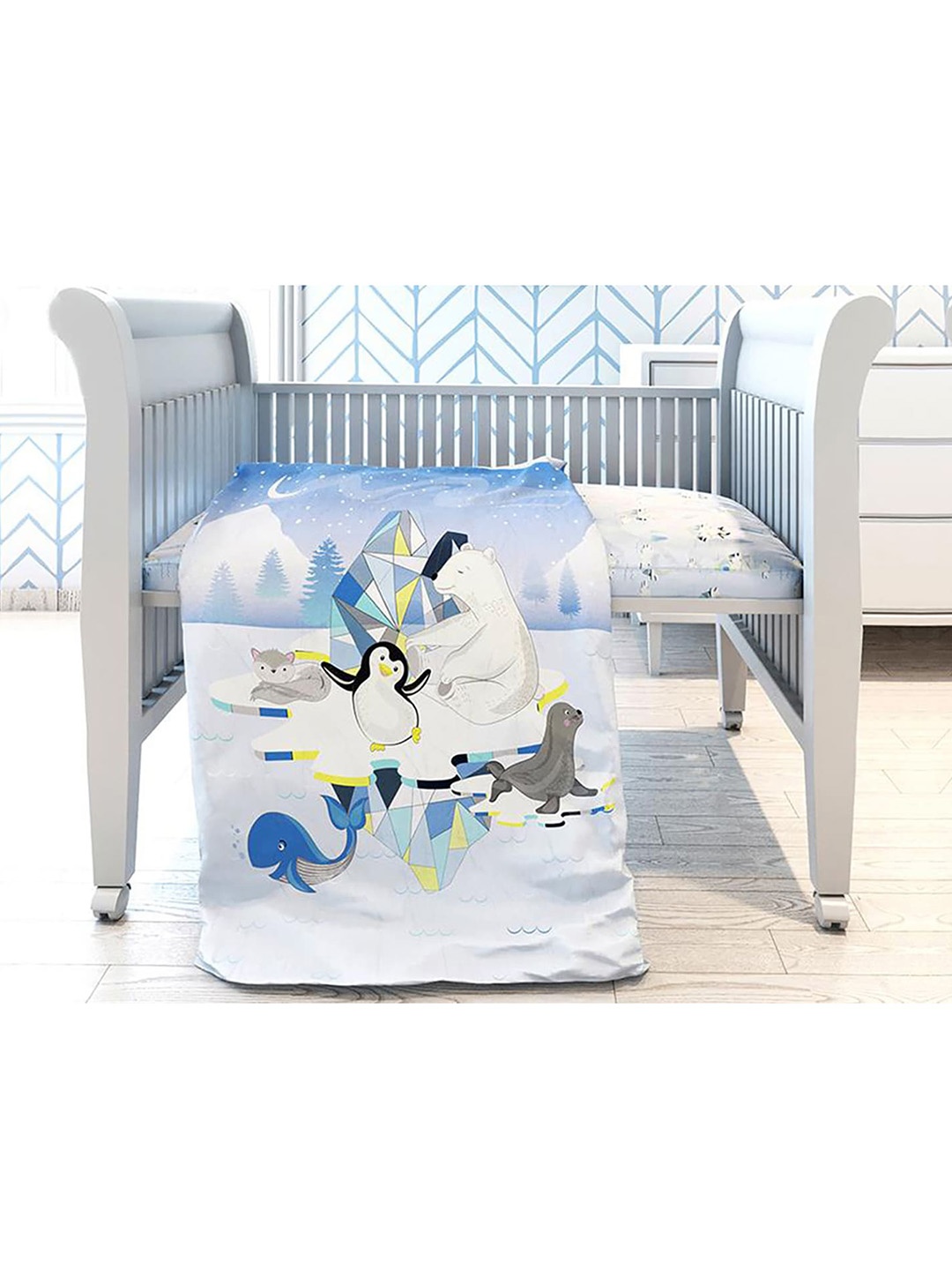 

Fancy Fluff Blue & White Cartoon Characters AC Room 150 GSM Single Bed Quilt