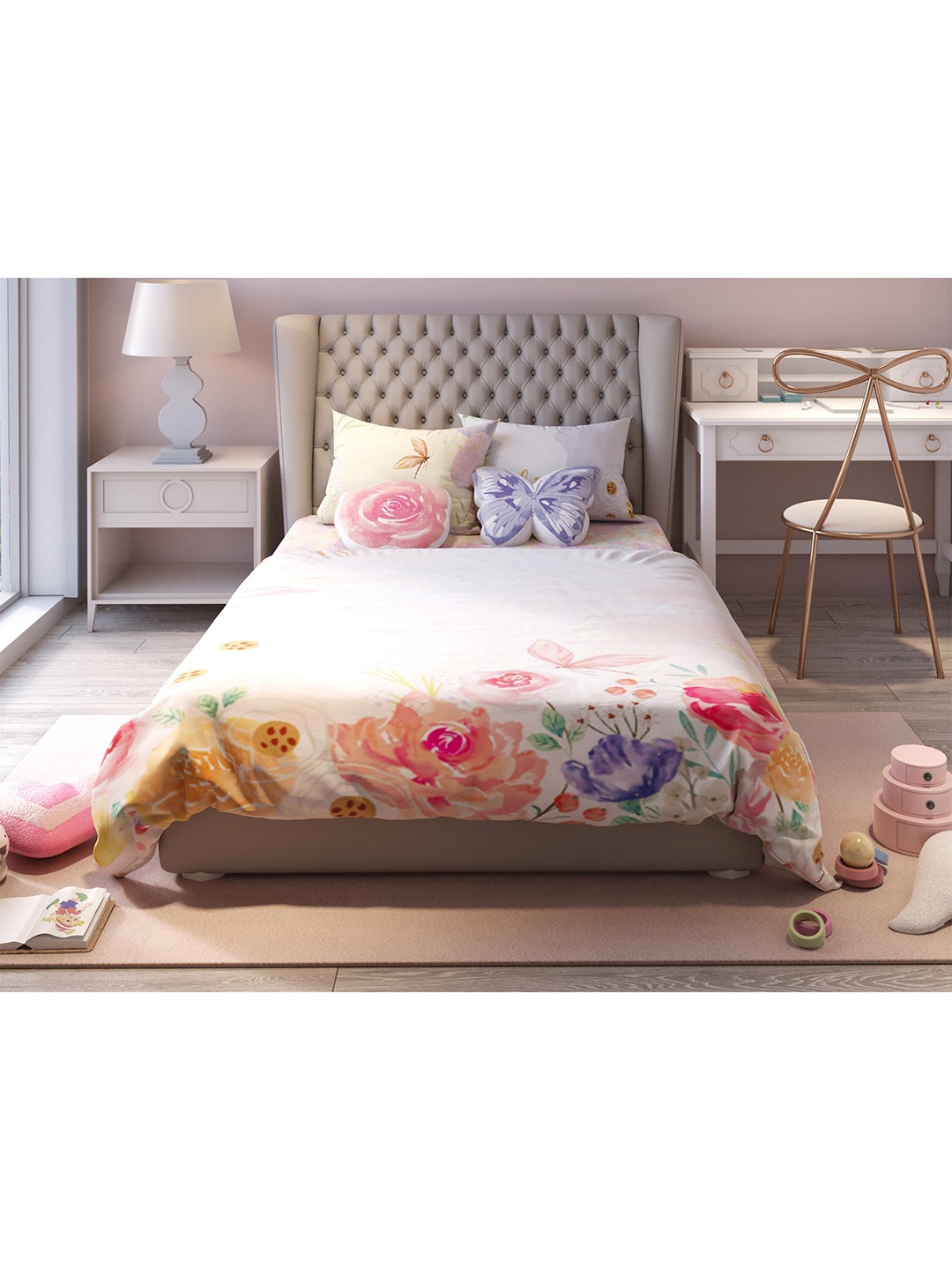 

Fancy Fluff Pink & Blue Floral AC Room 400 GSM Double Bed Comforter