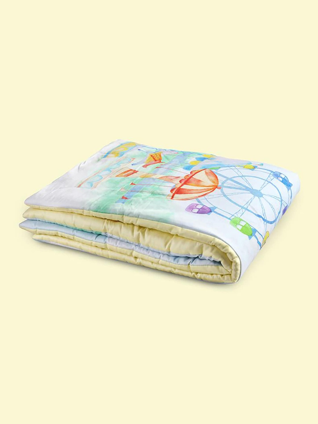 

Fancy Fluff Blue & Cream Printed AC Room 150 GSM Cotton Single Bed Quilt