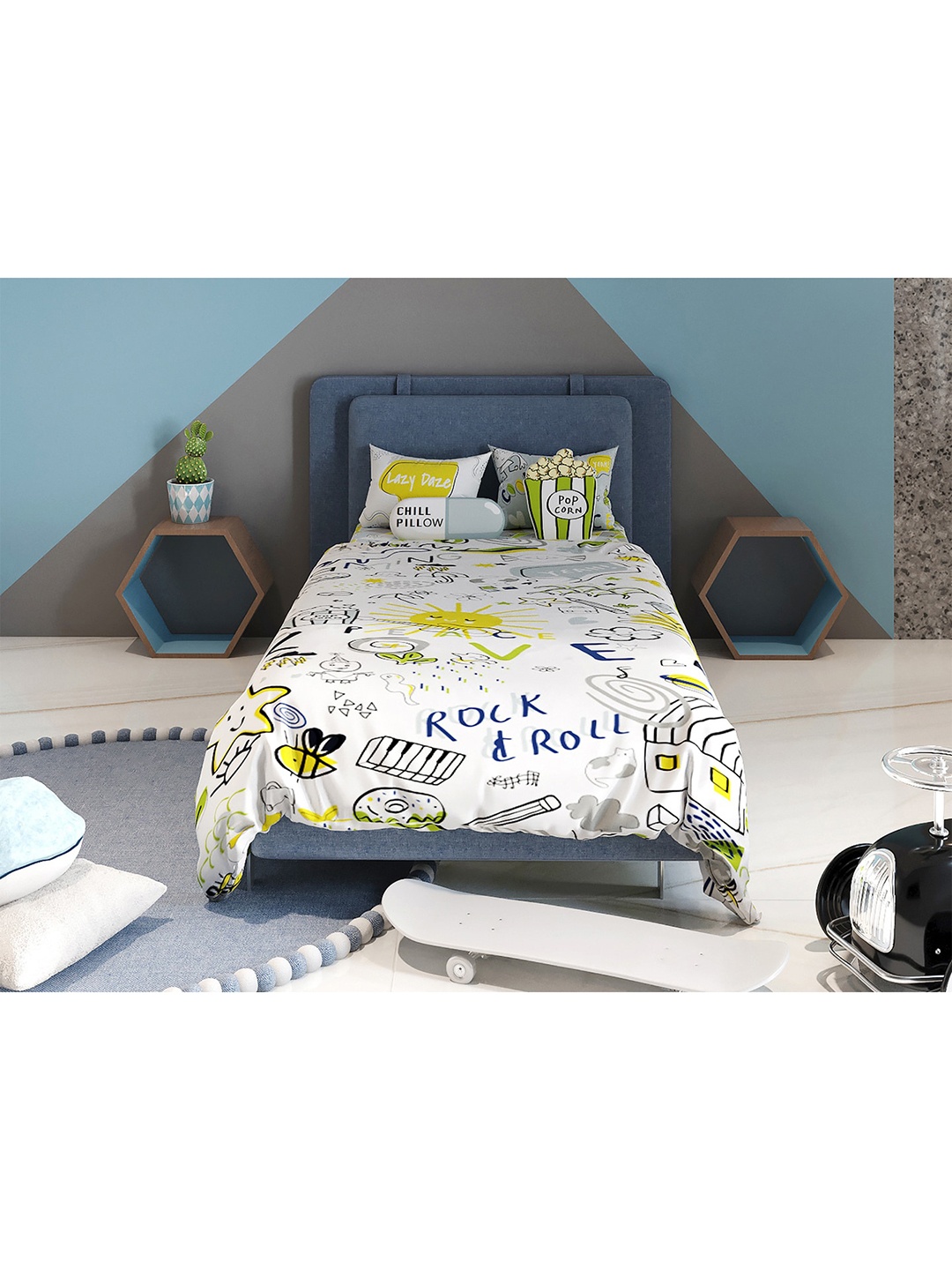 

Fancy Fluff Green & White Cartoon Characters AC Room 110 GSM Single Bed Comforter