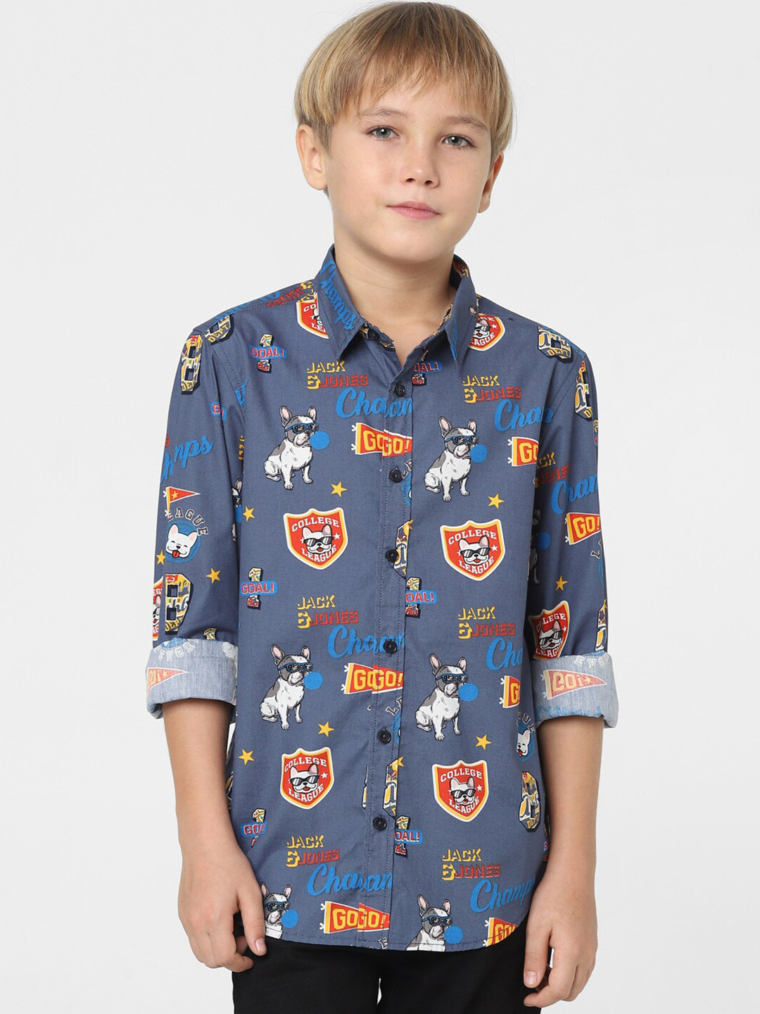

Jack & Jones Junior Boys Blue Slim Fit Printed Pure cotton Casual Shirt