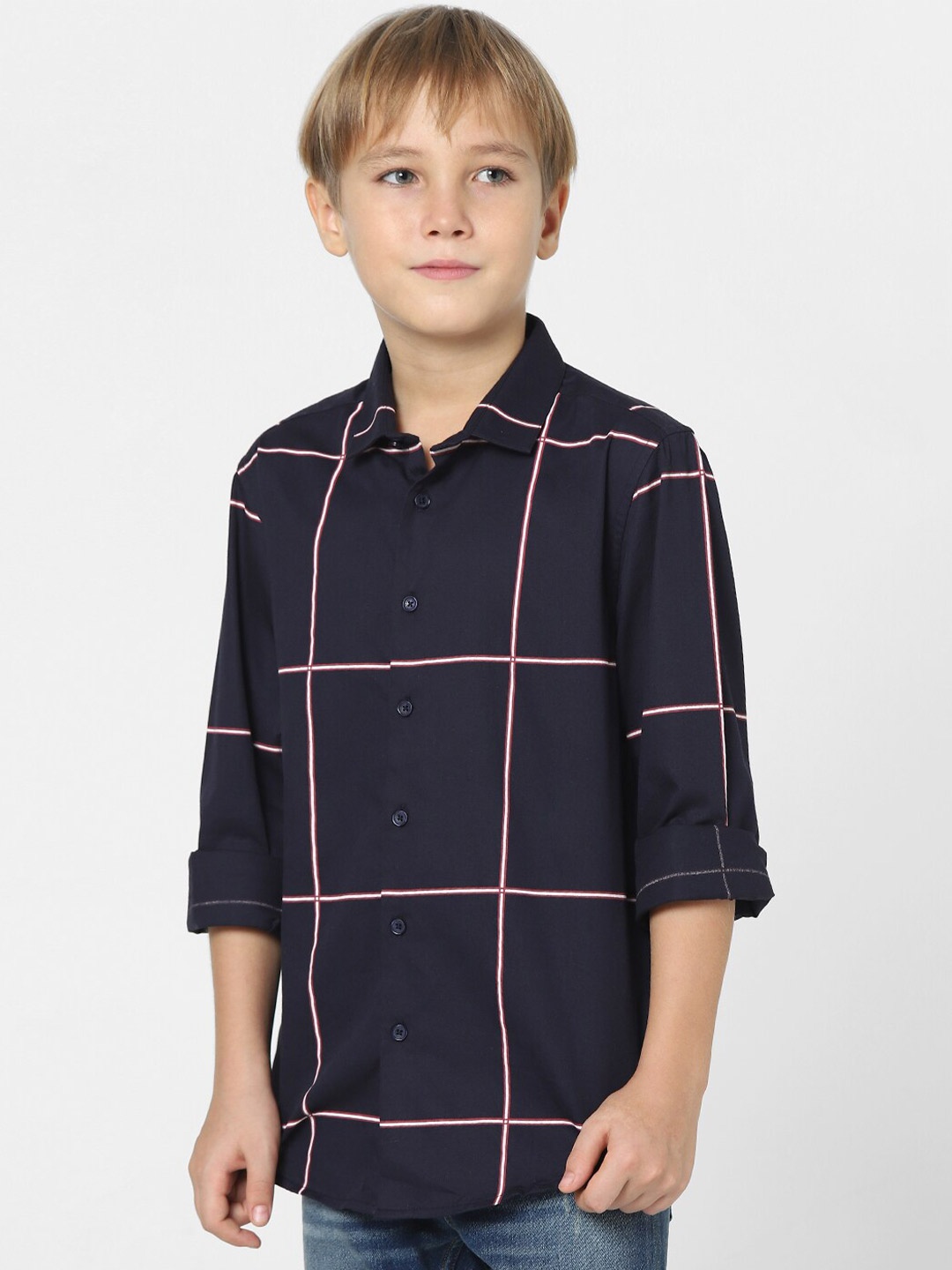 

Jack & Jones Junior Boys Black Slim Fit Windowpane Checked Casual Shirt