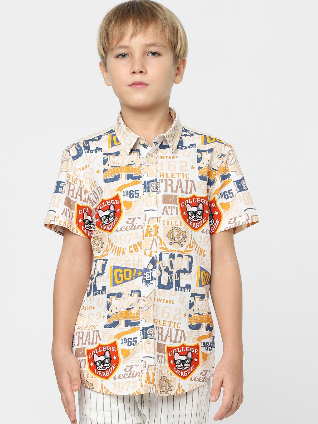 

Jack & Jones Junior Boys Beige Slim Fit Printed Casual Shirt