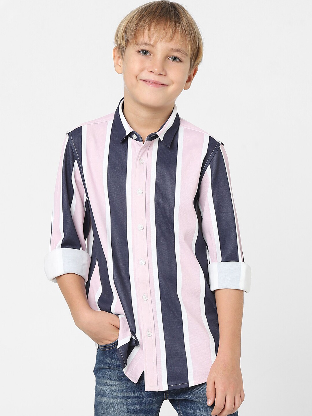 

Jack & Jones Junior Boys Pink Slim Fit Striped Casual Shirt