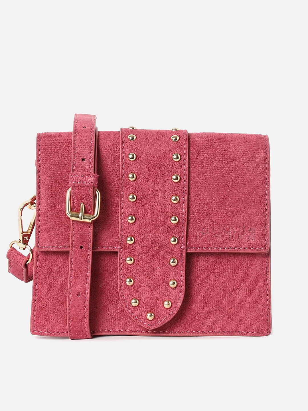 

HAUTE SAUCE by Campus Sutra Pink Embellished Suede Structured Sling Bag