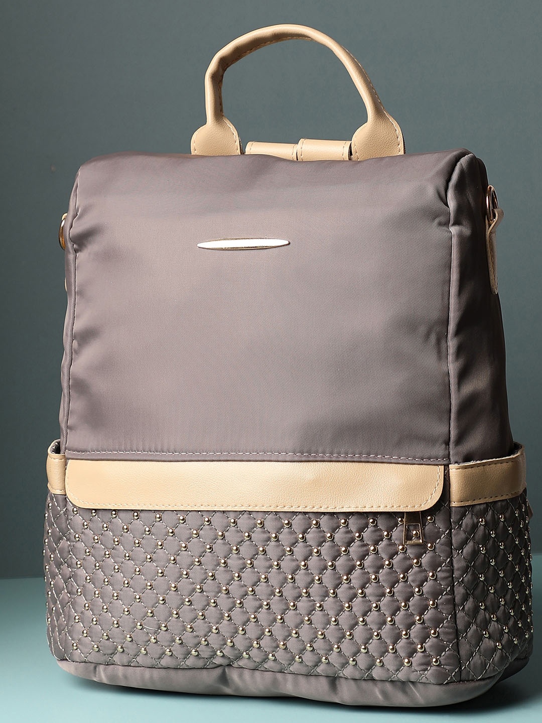 

HAUTE SAUCE by Campus Sutra Women Grey & Beige Backpack