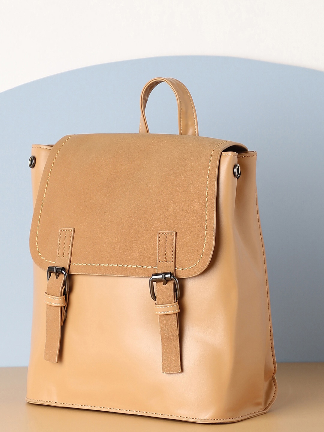 

HAUTE SAUCE by Campus Sutra Women Beige PU Textured Backpack