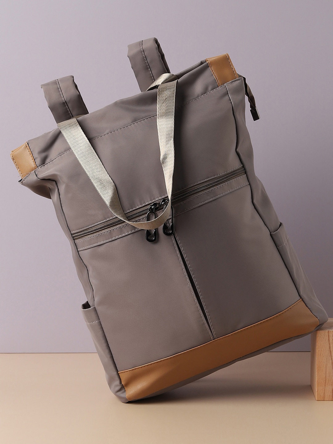 

HAUTE SAUCE by Campus Sutra Women Grey & Brown Backpack