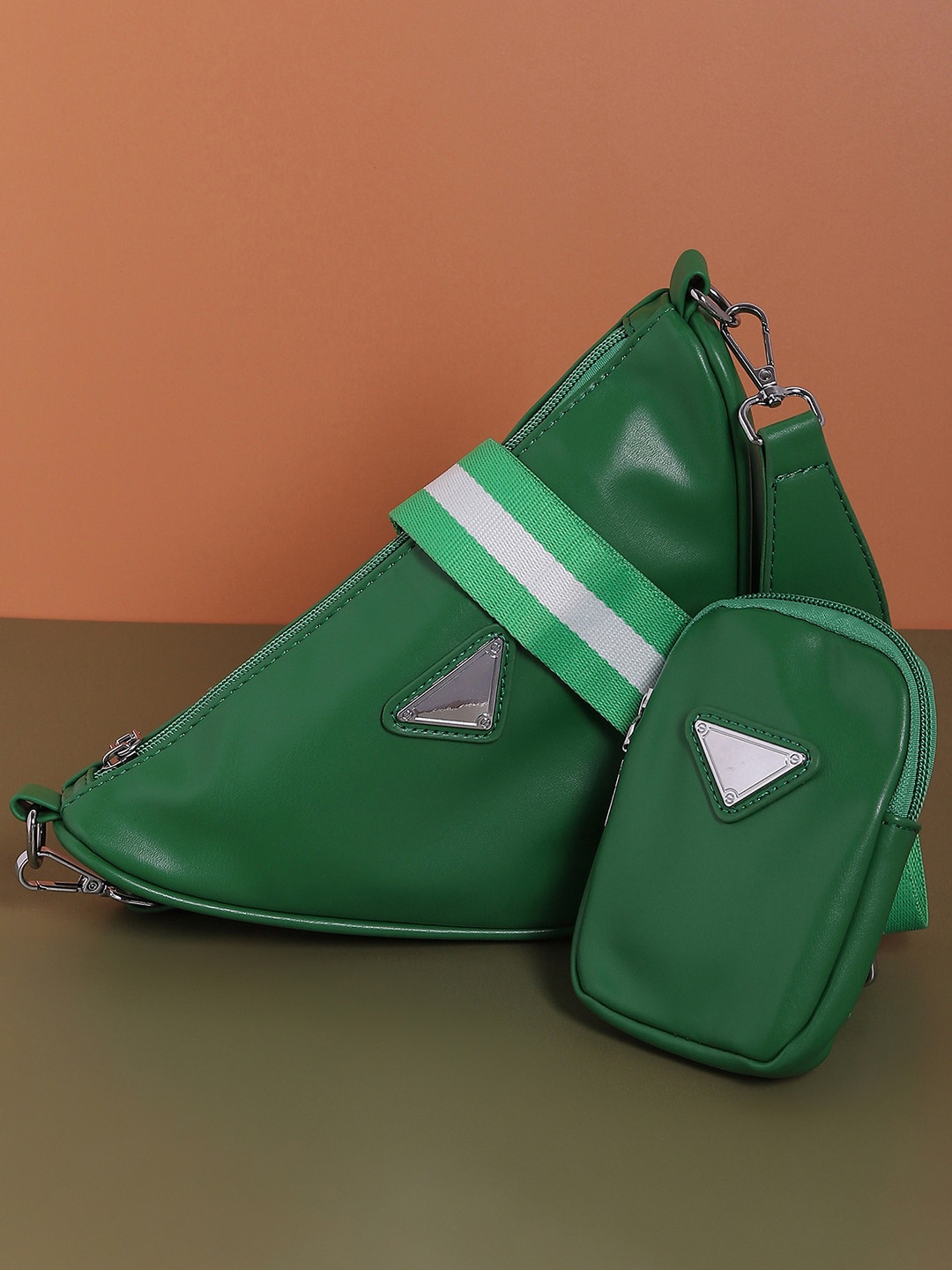 

HAUTE SAUCE by Campus Sutra Pack Of 2 Green PU Half Moon Sling Bag & Mini Pouch