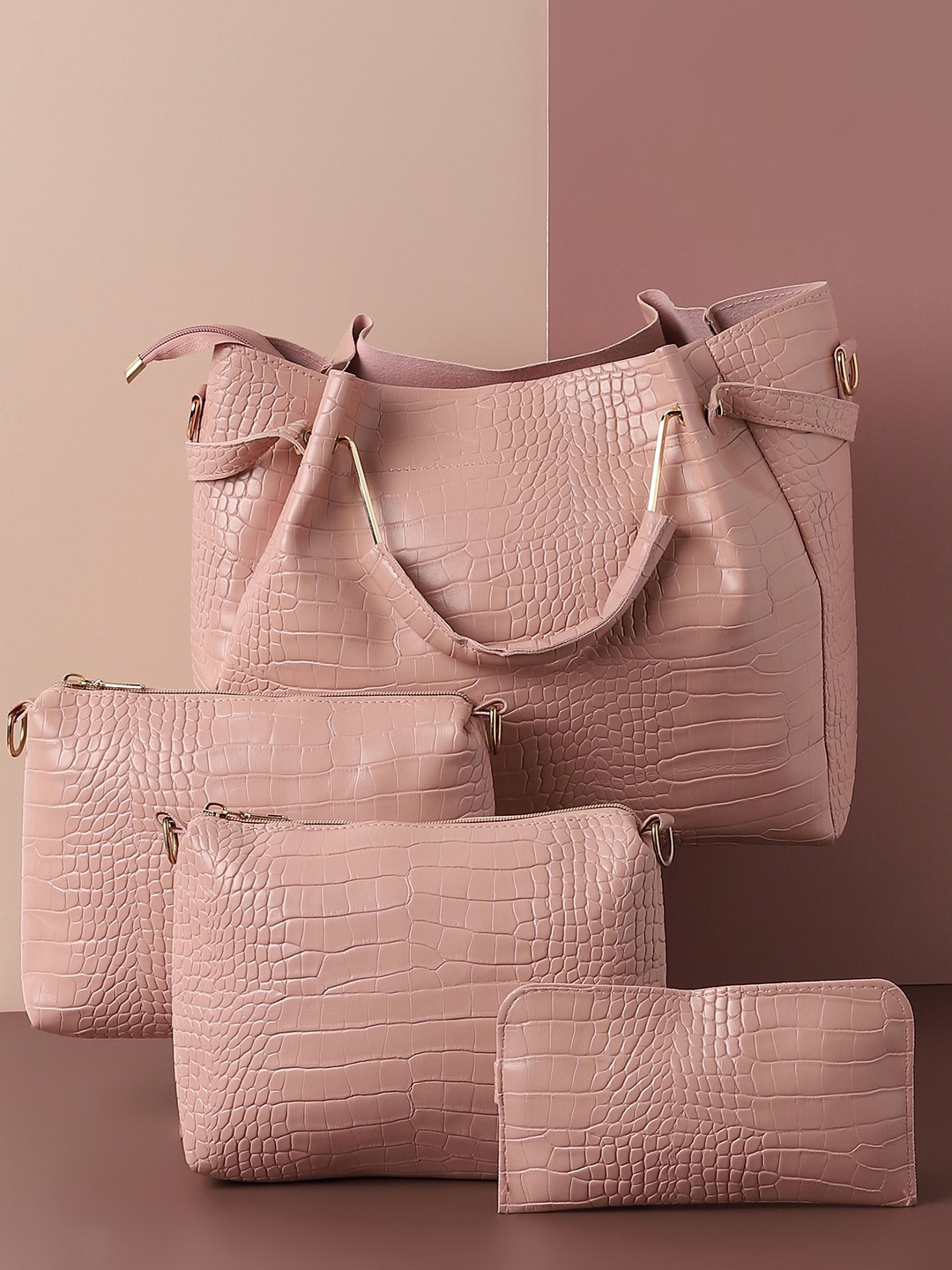 

HAUTE SAUCE by Campus Sutra Pink Textured PU Oversized Structured Hobo Bag with Quilted