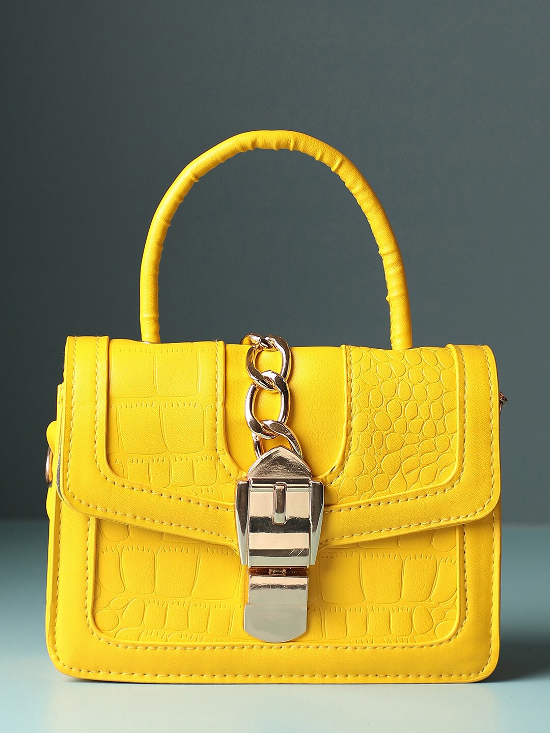 

HAUTE SAUCE by Campus Sutra Yellow PU Structured Sling Bag