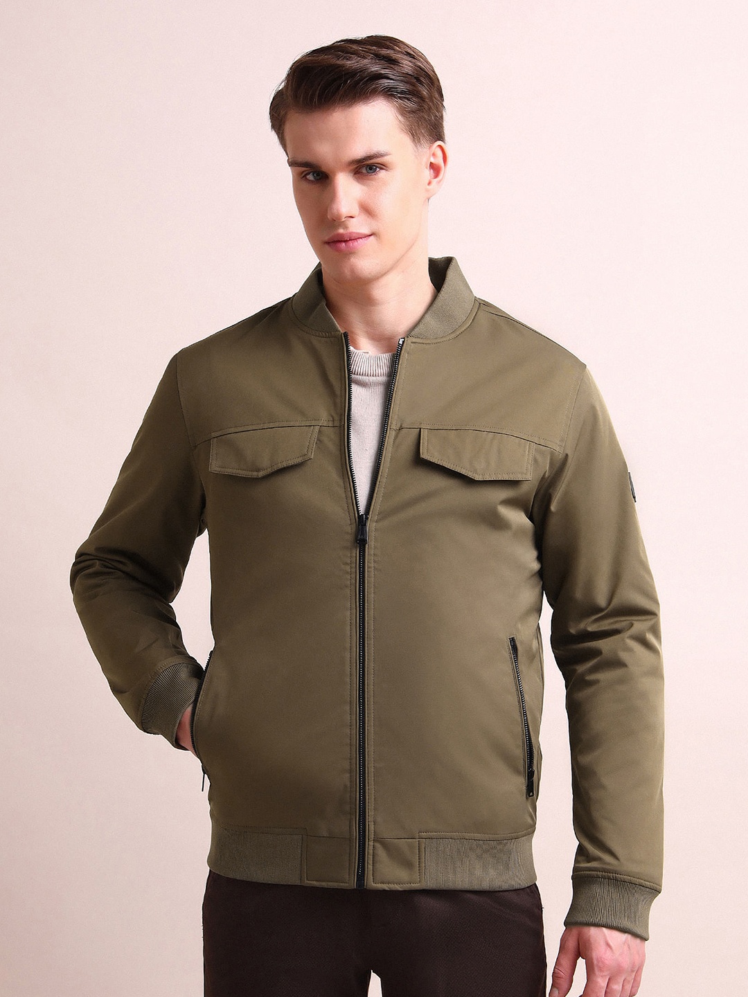

Arrow New York Men Green Striped Outdoor Sporty Jacket