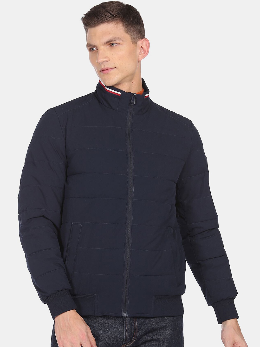 Arrow Sport Men Blue Solid Bomber Jacket