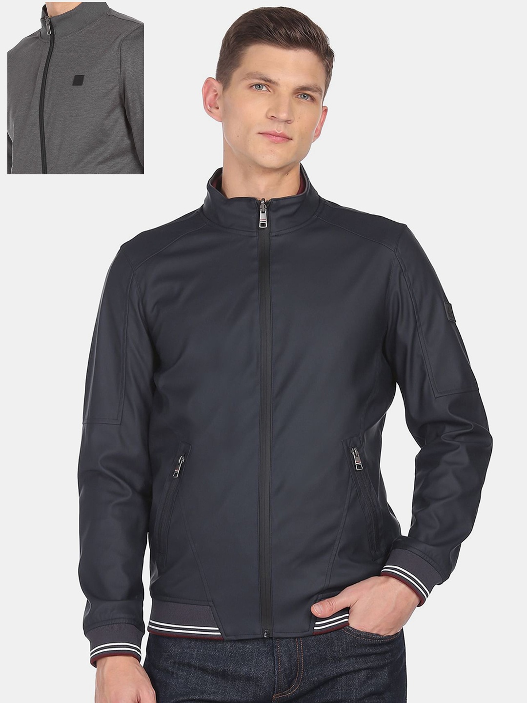 

Arrow Sport Men Blue Reversible Solid Varsity Jacket