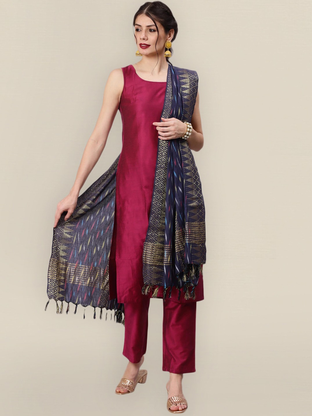

Sangria Women Magenta Kurta with Trousers & With Dupatta