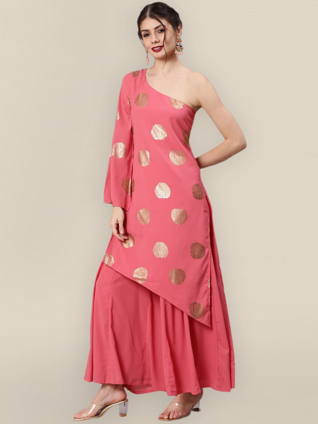 

Sangria Women Pink Ethnic Motifs Printed Kurta with Sharara
