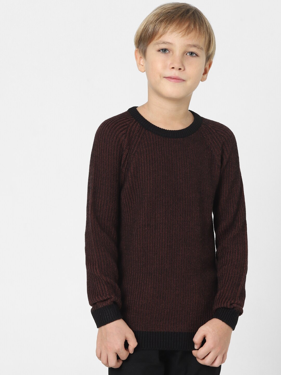 

Jack & Jones Junior Boys Maroon Striped Printed Pullover