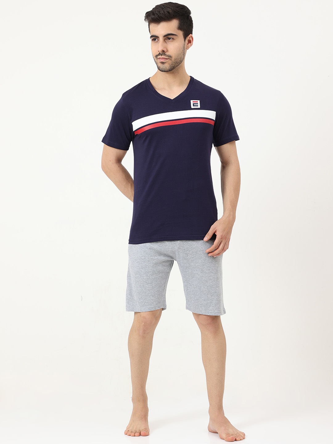 

Masculino Latino Men Navy Blue & Grey Printed Cotton Night suit